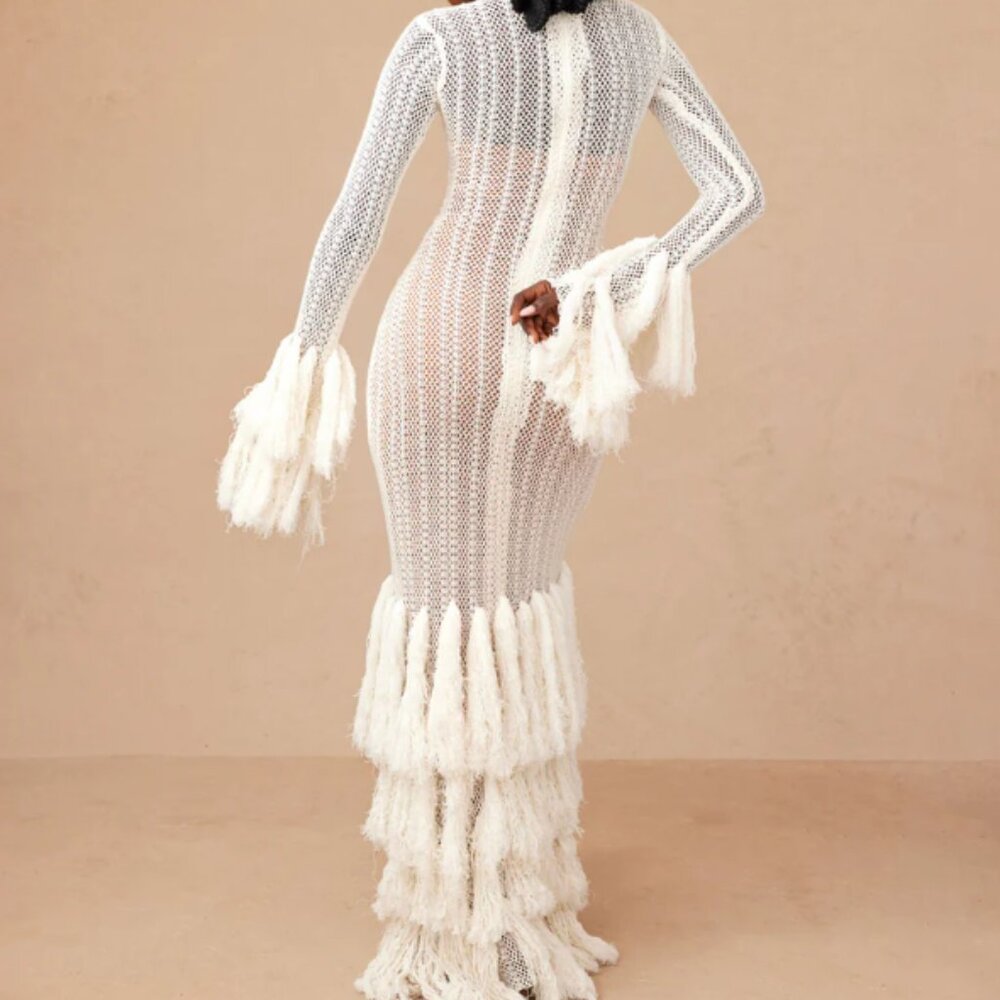 KNANFE ZURIE DRESS LONG OFF WHITE SIZE UK 10 NWT - Picture 2 of 4